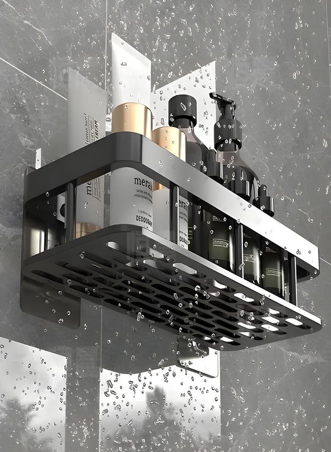 TEKCOOL رف حمام جداري من TEKCOOL، مصنوع من الألومنيوم الأسود ذاتي اللصق، قطعة واحدة، ملحقات حمام متعددة الاستخدامات، للتثبيت على الحائط، منظم حمام، بدون الحاجة إلى ثقب - Image 5